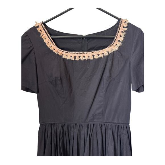 VTG Retro Unbranded Black summer fit flare dress with pink tassel trim medium - Picture 3 of 16